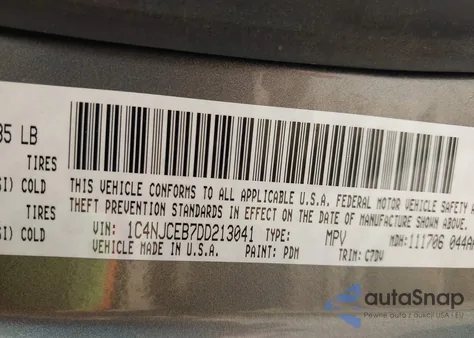 2013 Jeep Compass Latitude from USA, damaged, VIN 1C4NJCEB7DD213041